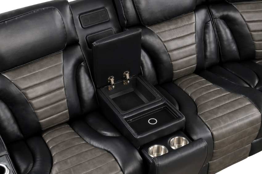 Ibiza Contemporary Power Recline Sectional in Two-Tone Black & Grey