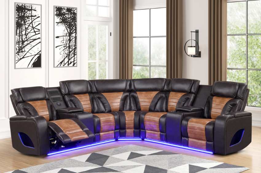 Ibiza Contemporary Power Recline Sectional in Two-Tone Brown