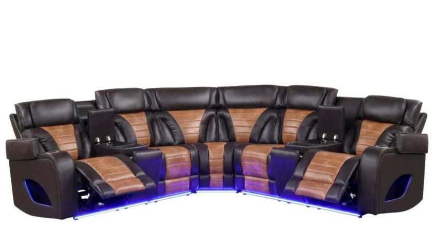 Ibiza Contemporary Power Recline Sectional in Two-Tone Brown