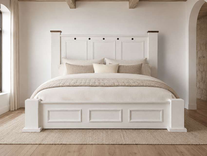 Indian White Farmhouse Rustic Bedroom Set with Storage Bed