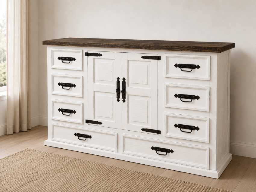 Indian White Farmhouse Rustic Bedroom Set with Storage Bed