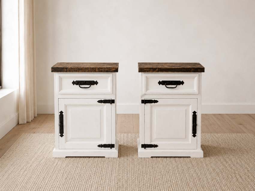 Indian White Farmhouse Rustic Bedroom Set with Storage Bed