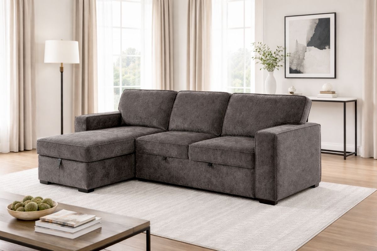 Ines Classic Contemporary Dark Gray Sleeper Sectional Sofa Ines Classic Contemporary Dark Gray Sleeper Sectional Sofa