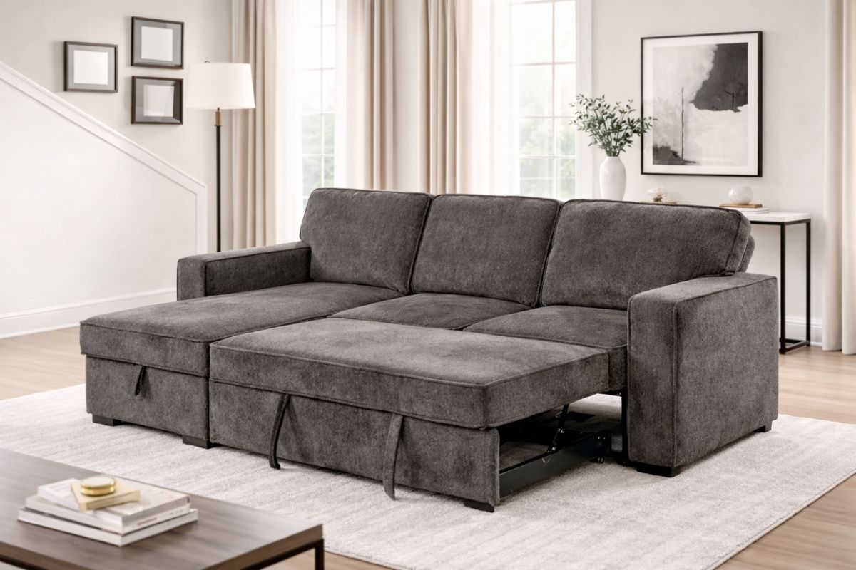 Ines Classic Contemporary Dark Gray Sleeper Sectional Sofa