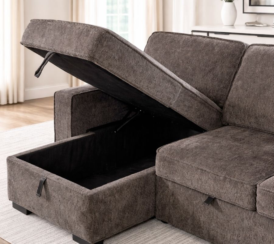 Ines Classic Contemporary Dark Gray Sleeper Sectional Sofa