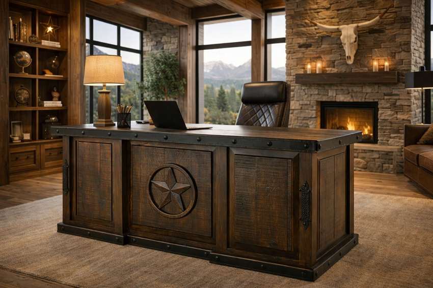 Iron Mesa Texas Star Western Rustic Executive Desk