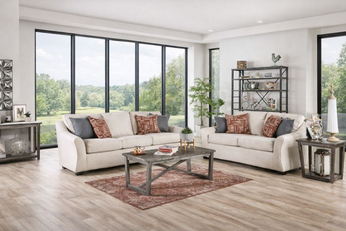 Jarrow Transitional Ivory Sofa & Loveseat Set Jarrow Transitional Ivory Sofa & Loveseat Set