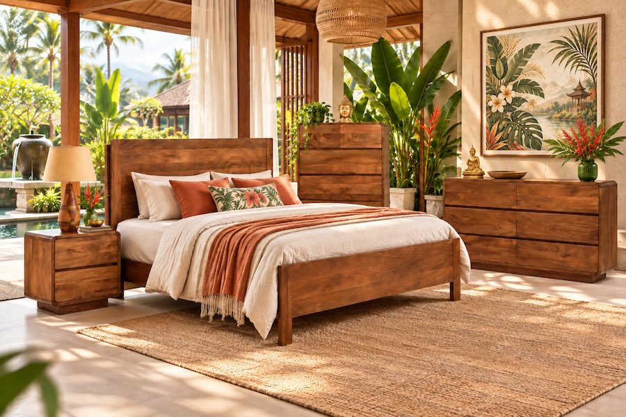 Java Haven Tropical Organic Modern Hardwood Bedroom Set