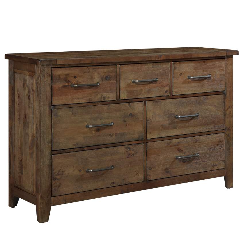 Jerrick Solid Wood Modern Rustic Storage Bedroom Set in Burnished Brown