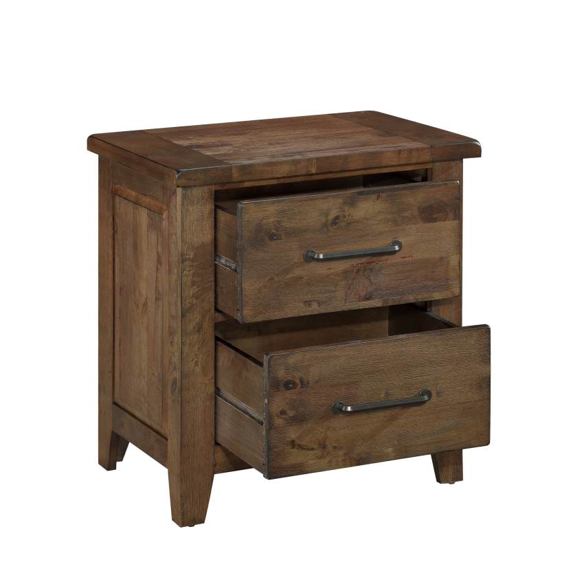 Jerrick Solid Wood Modern Rustic Storage Bedroom Set in Burnished Brown