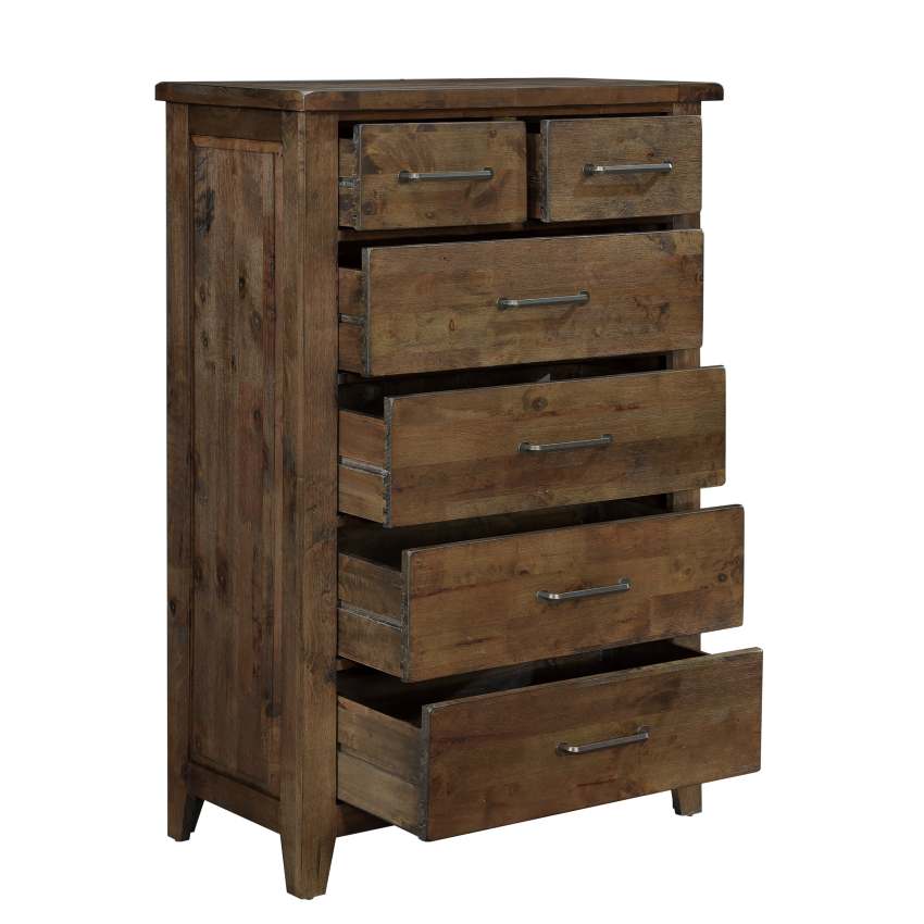 Jerrick Solid Wood Modern Rustic Storage Bedroom Set in Burnished Brown