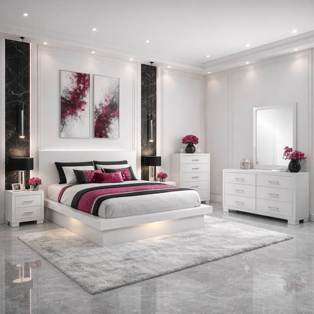 Jessica White Modern Casual Bedroom Set with Mood Lighting Bed Jessica White Modern Casual Bedroom Set with Mood Lighting Bed