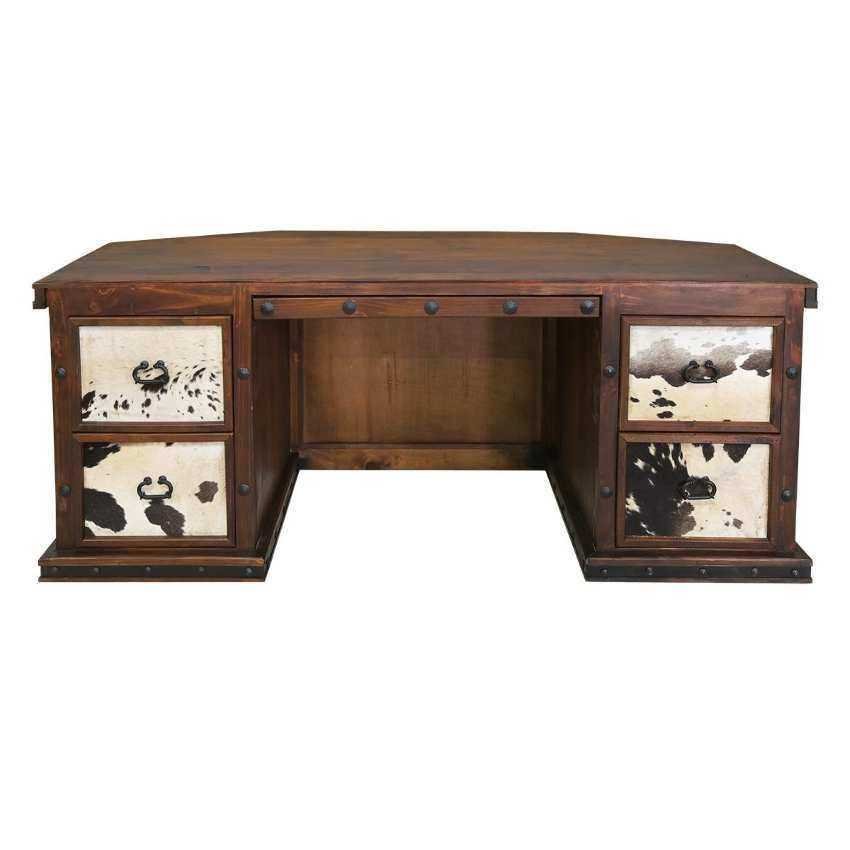 Kamela Western Rustic Desk with Copper and Cowhide Accents