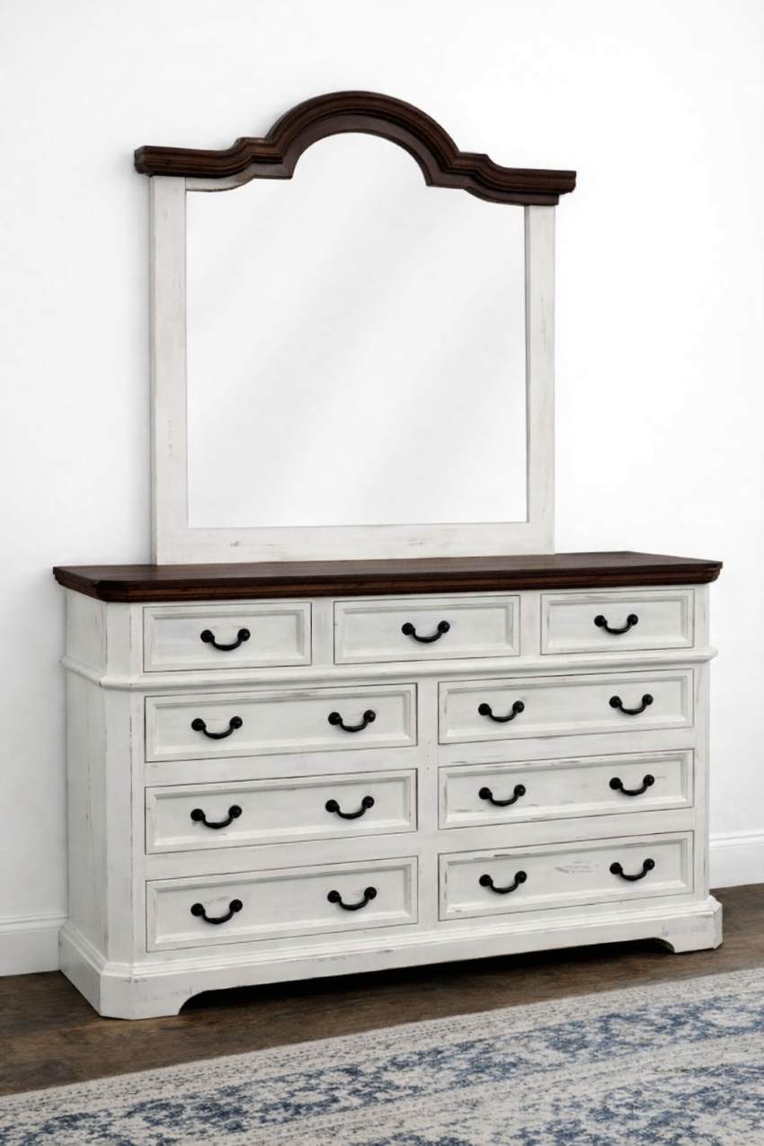 Lakewood White & Dark Cherry Country Farmhouse 6-Piece King Size Bedroom Set