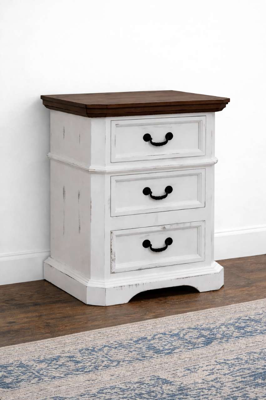 Lakewood White & Dark Cherry Country Farmhouse 6-Piece King Size Bedroom Set