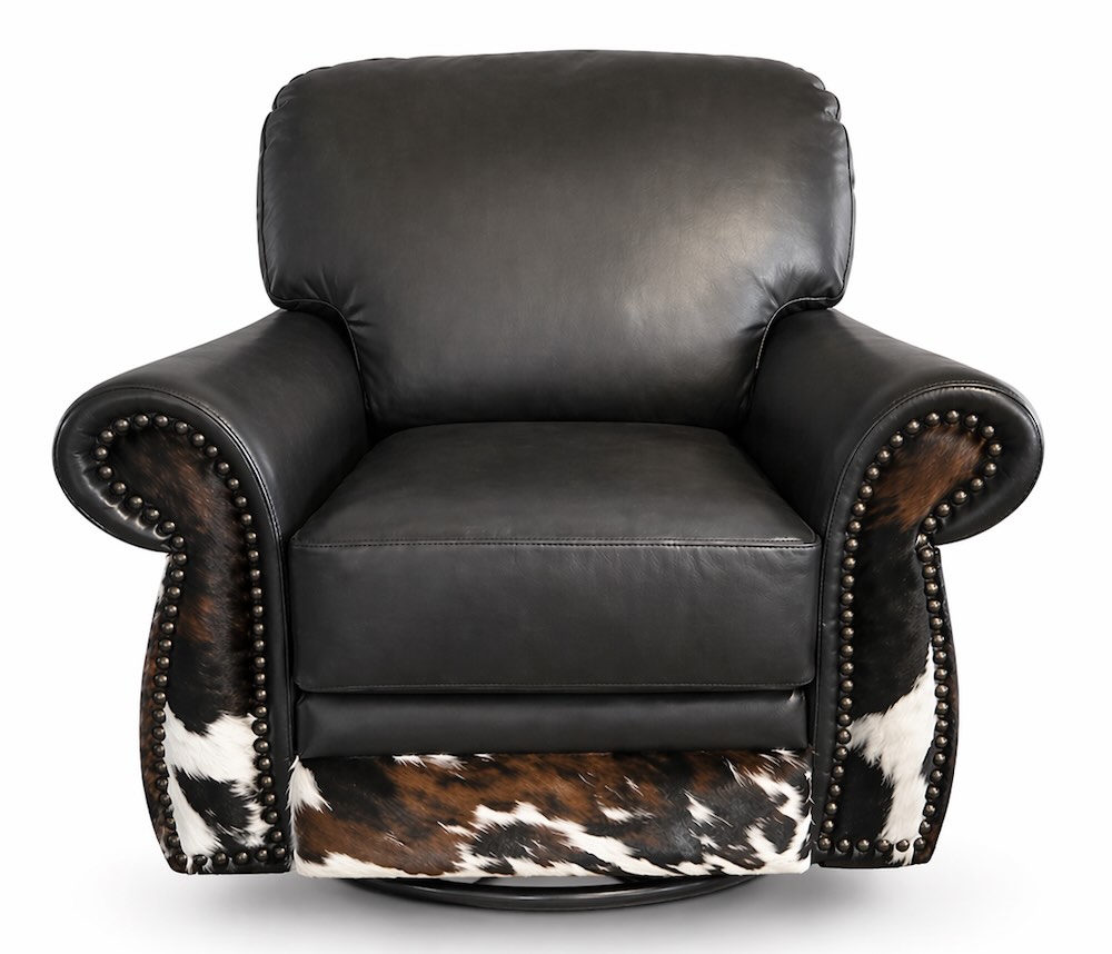Dallas Black Top Grain Leather Western Sofa with Cowhide