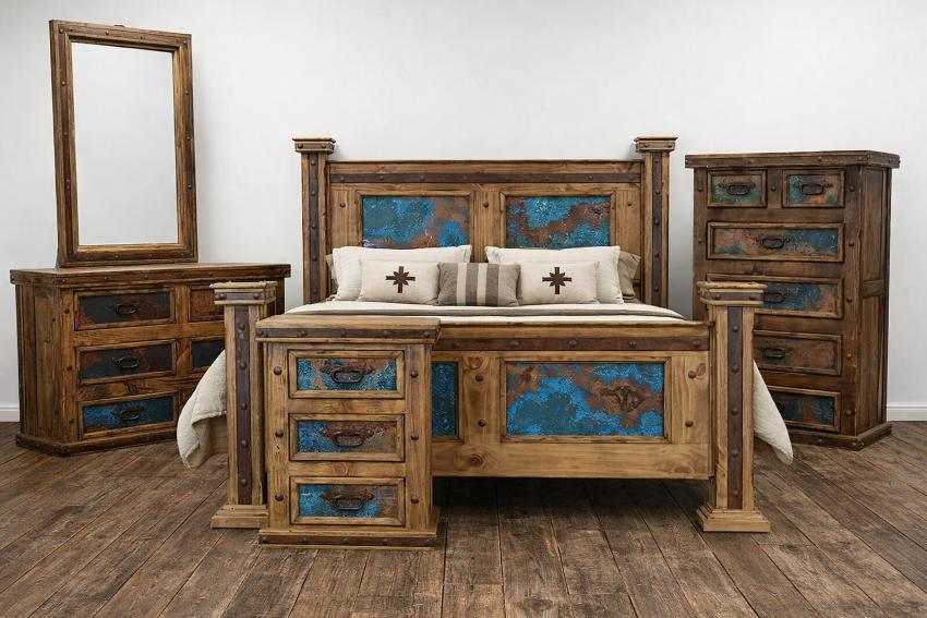LMT Design Pioneer Turquoise Copper Western Rustic Bedroom Set