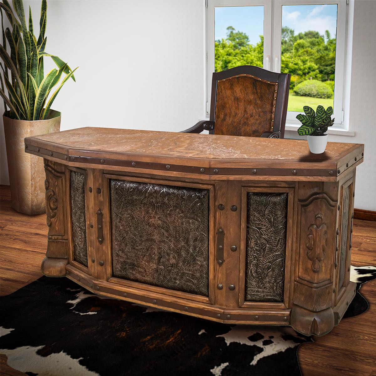Montana Executive Desk with Tooled Leather Accents