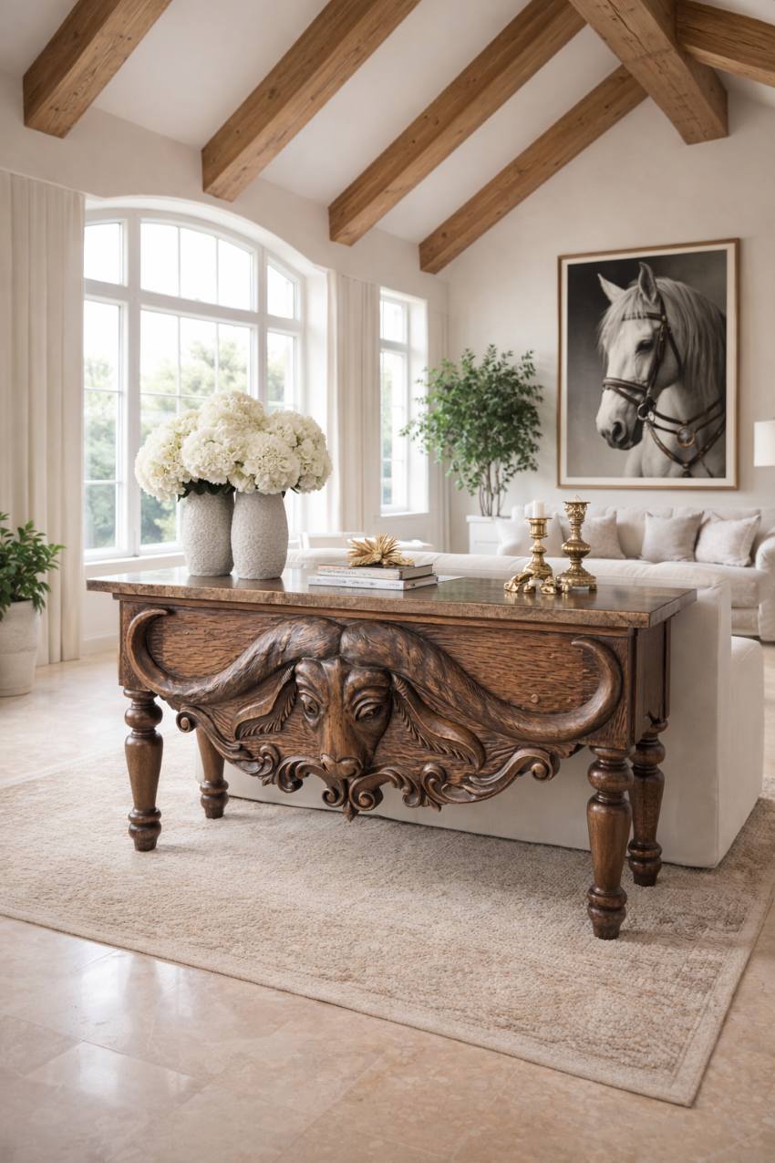 LMT Design Cape Buffalo Western Rustic Console with Copper Top