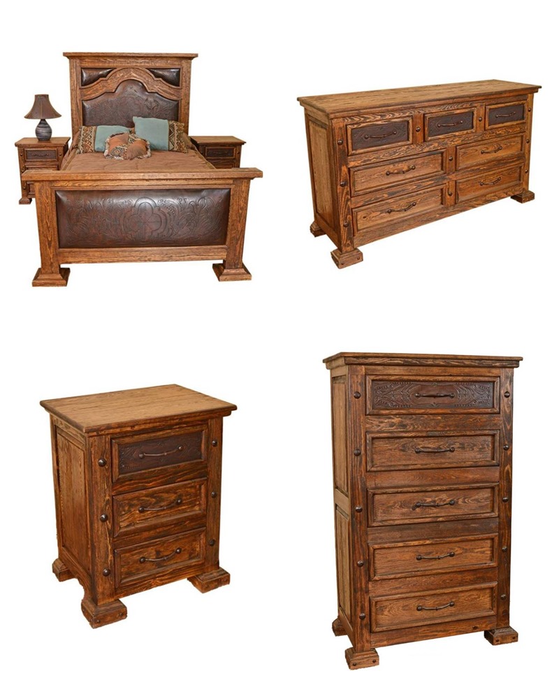 Ambassador Rustic Bedroom Set with Tooled Leather Accents