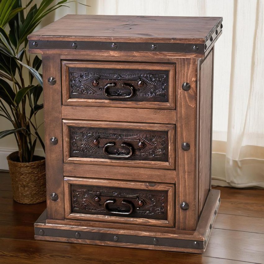 Iron and Tooled Leather Rustic Bedroom Set