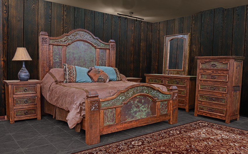 Margarita Rustic Bedroom Set with Copper Accents