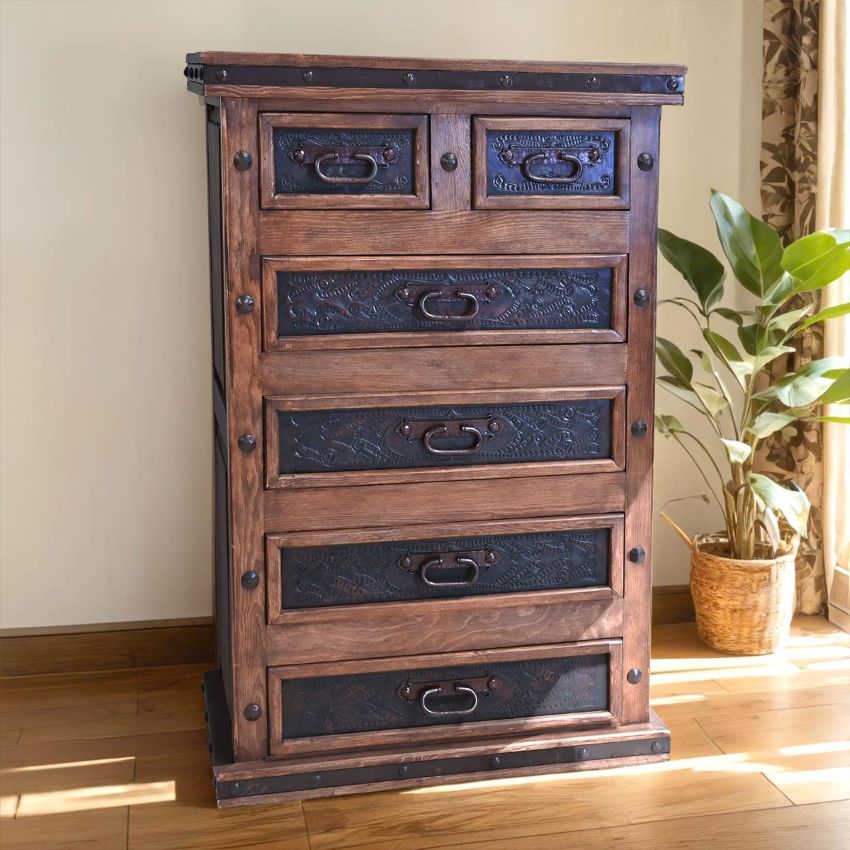 Tooled Leather Rustic Bedroom Set