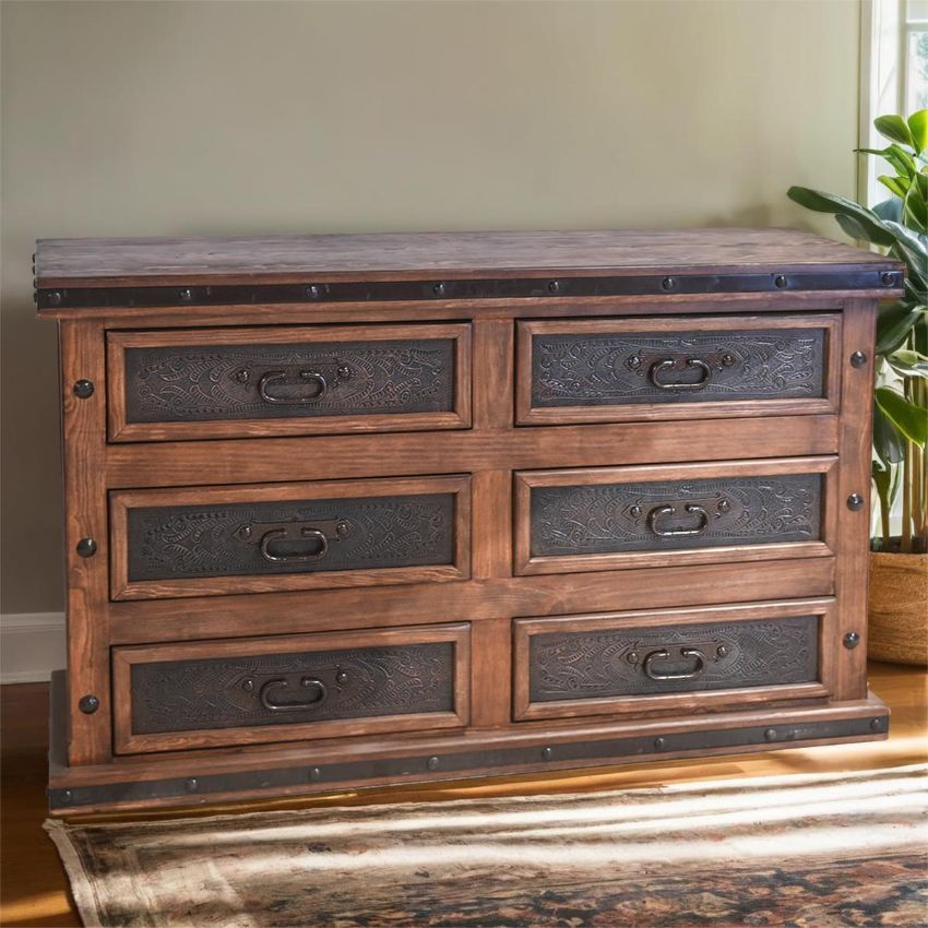 Tooled Leather Rustic Bedroom Set