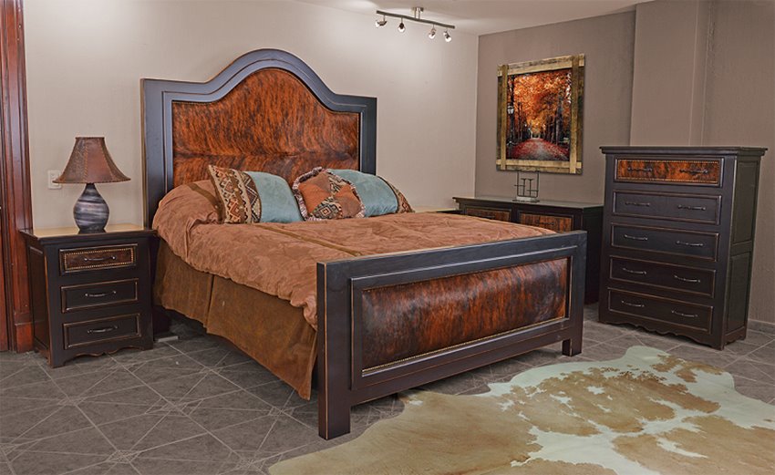 Pinto Canyon Rustic Bedroom Set with Cowhide