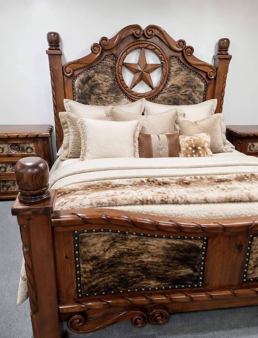 Lone Star Western Rustic 6-Piece King Bedroom Set With Cowhide Accents