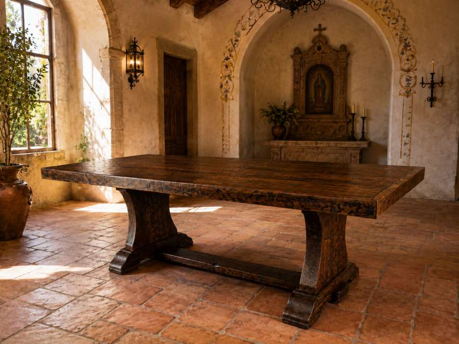 La Capilla Reclaimed Mexican Church Door Dining Table in Dark Walnut