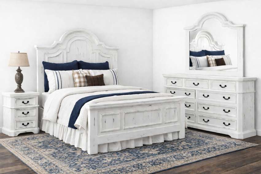 Lakewood White Country Farmhouse 6-Piece King Size Bedroom Set