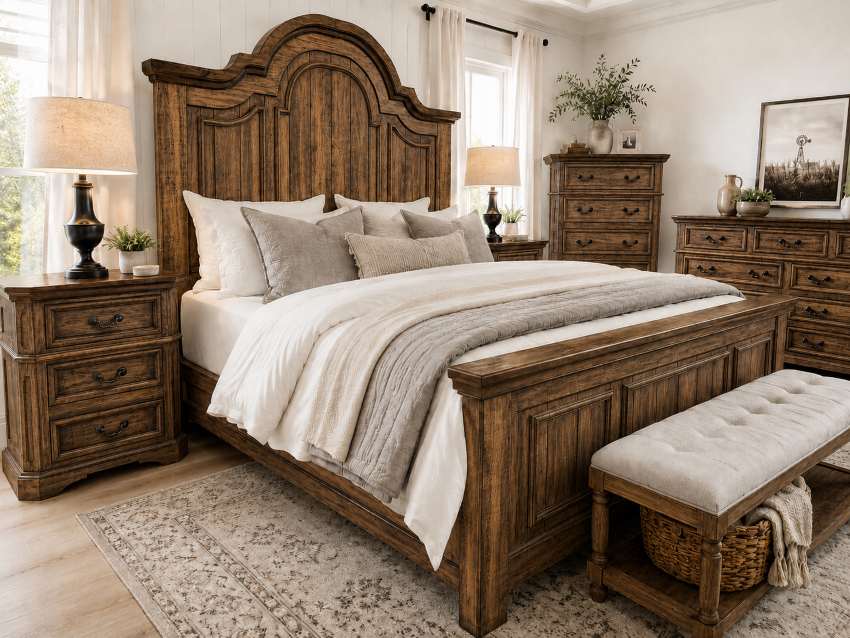 Lakewood Farmhouse Rustic 6-Piece King Bedroom Set in Natural Brown Lakewood Farmhouse Rustic 6-Piece King Bedroom Set in Natural Brown
