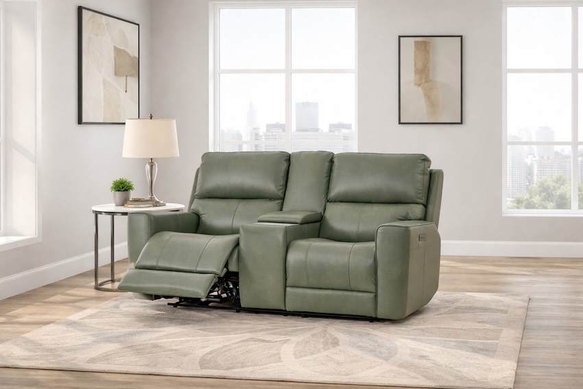 Laredo Sage Green Top Grain Leather Reclining Sofa Set