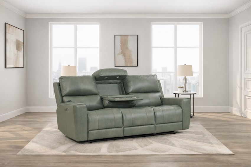 Laredo Sage Green Top Grain Leather Reclining Sofa Set