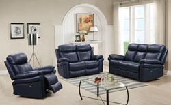 Joplin Top Grain Leather Reclining Living Room Set in Blue