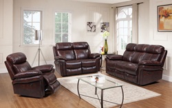 Joplin Top Grain Leather Reclining Living Room Set in Brown