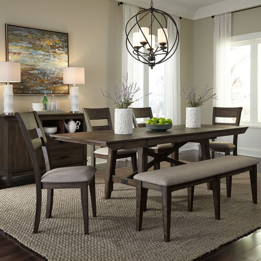 Double Bridge Dining Room Set with Trestle Table