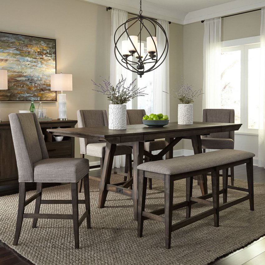 Double Bridge Counter Height Dining Room Set with Upholstered Chairs