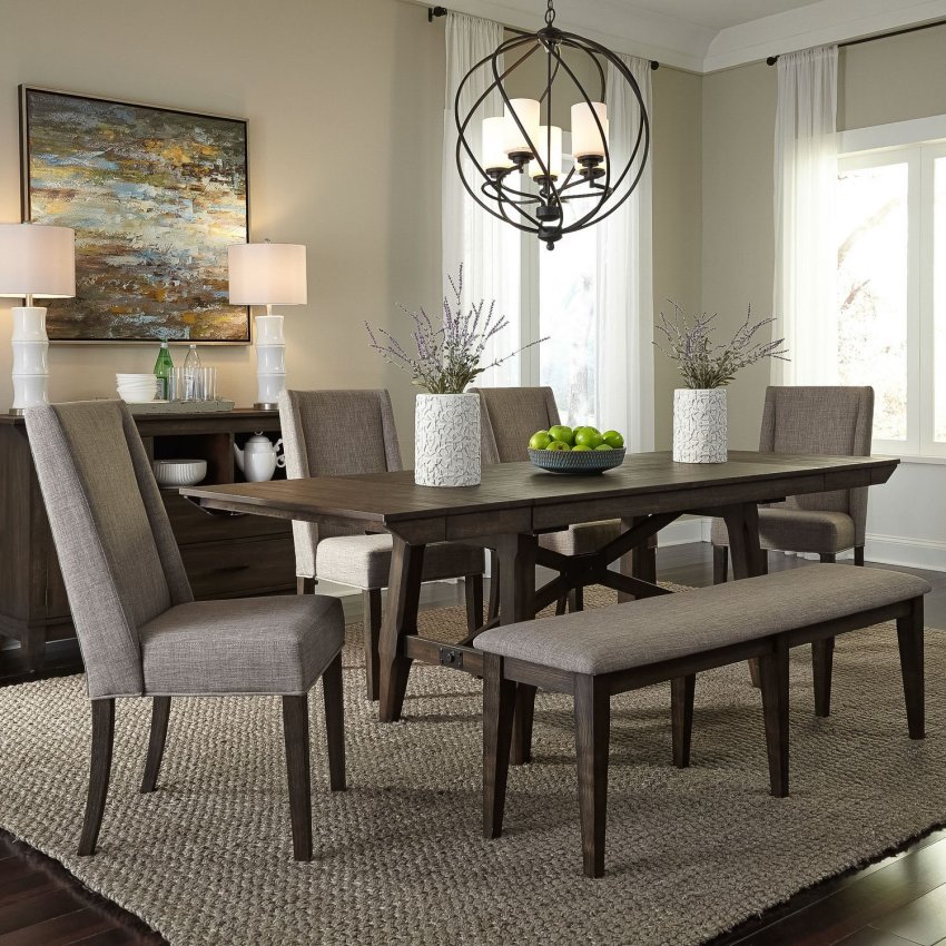Double Bridge Dining Room Set with Upholstered Chairs
