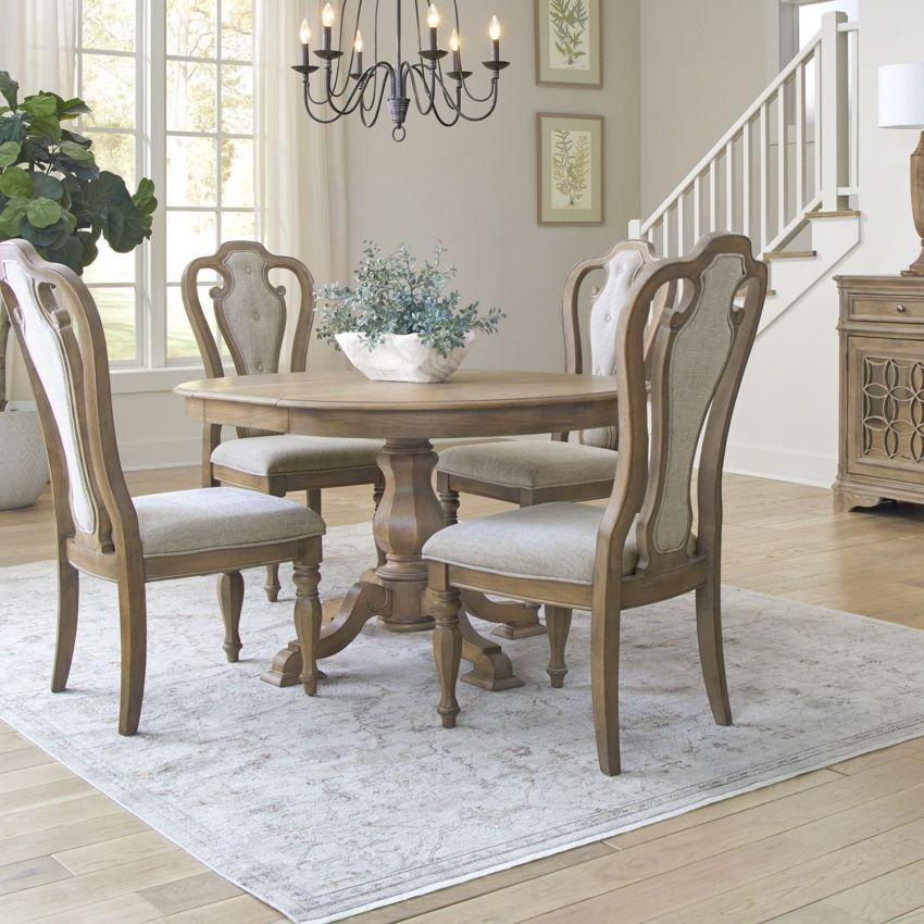 Magnolia Manor Pedestal Table Dining Room Set with Upholstered Chairs