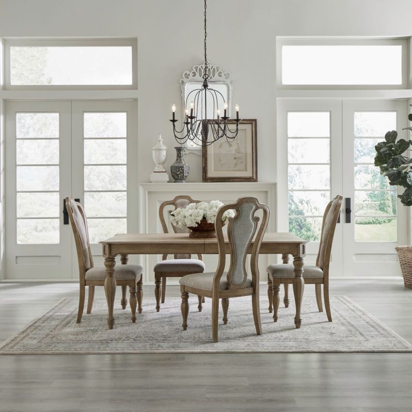 Magnolia Manor Dining Room Set in Weathered Bisque with Upholstered Chairs