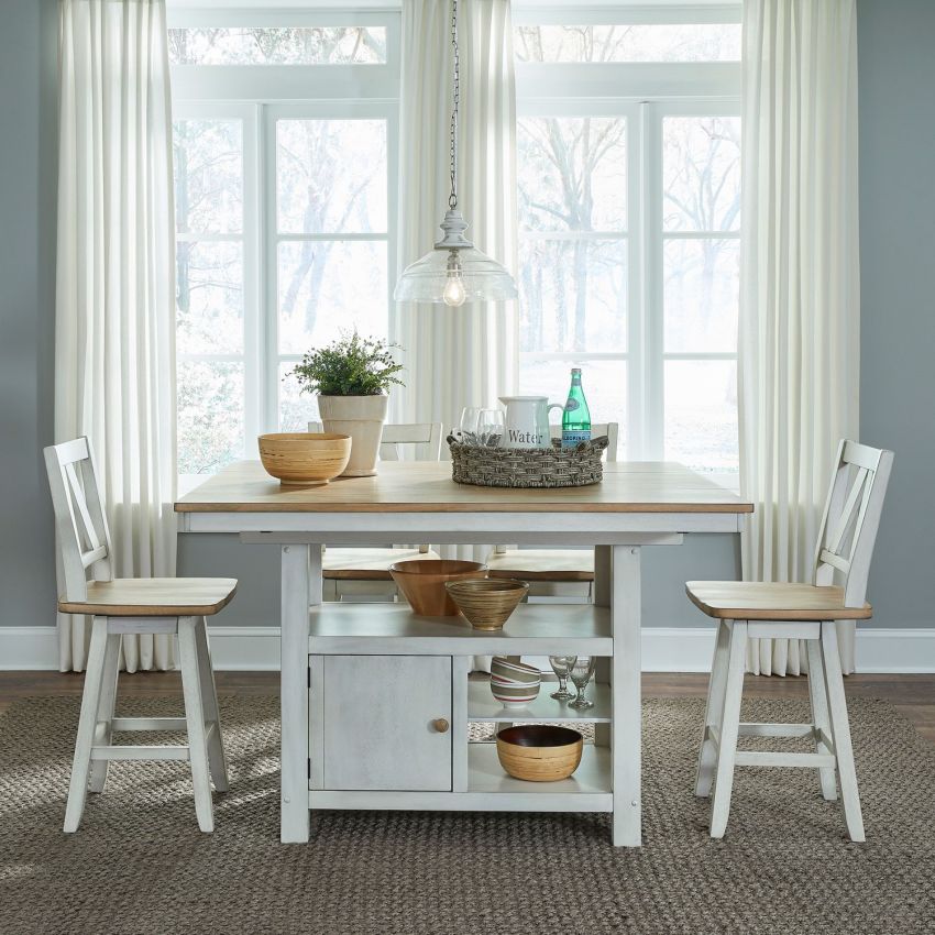 Lindsey Farm Counter Height Dining Room Set in Weathered White