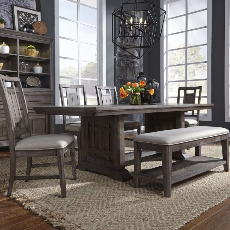Artisan Prairie Trestle Table Dining Room Set with Lattice Chairs and Bench
