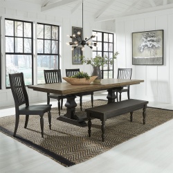 Harvest Home Dining Room Set with Trestle Base and Bench in Chalkboard