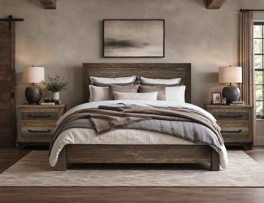 Loft Pine Modern Industrial Rustic Bedroom Set in Multi-Brown
