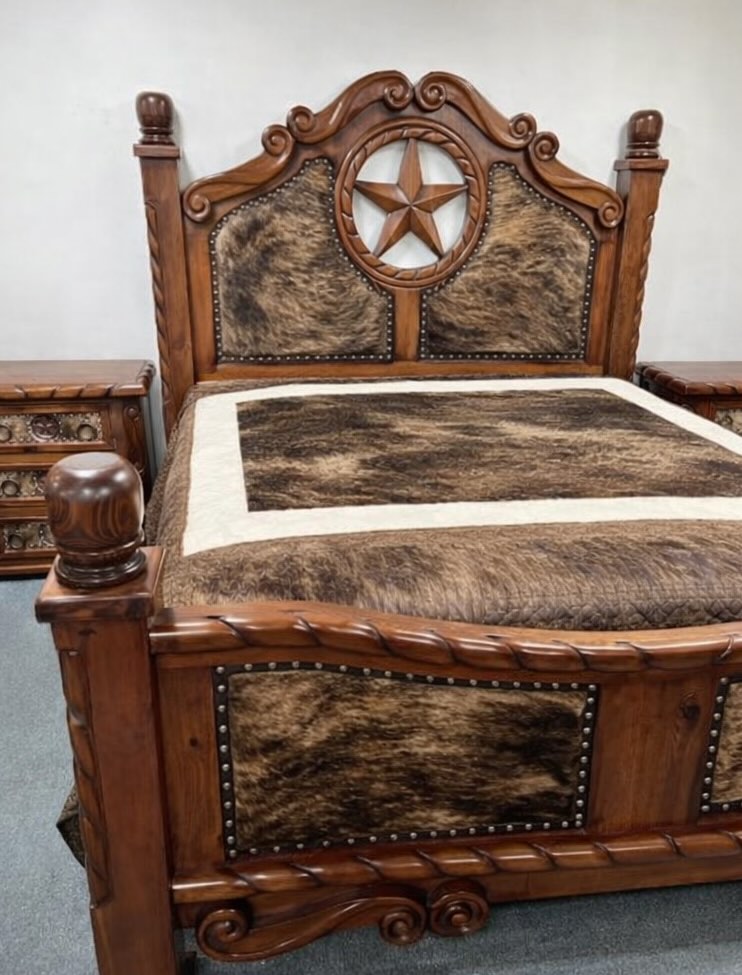 Lone Star Western Rustic 6-Piece King Bedroom Set With Cowhide Accents