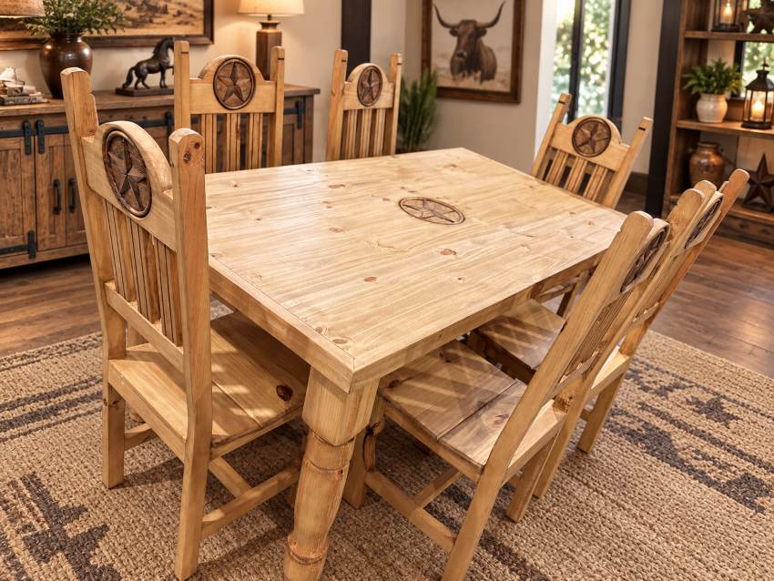 Lone Star Texas Western Rustic Dining Set in Natural