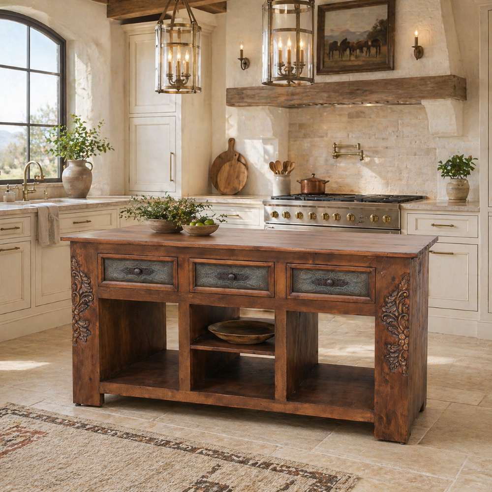 Santa Rosa Luxury Western Rustic Solid Wood Kitchen Island