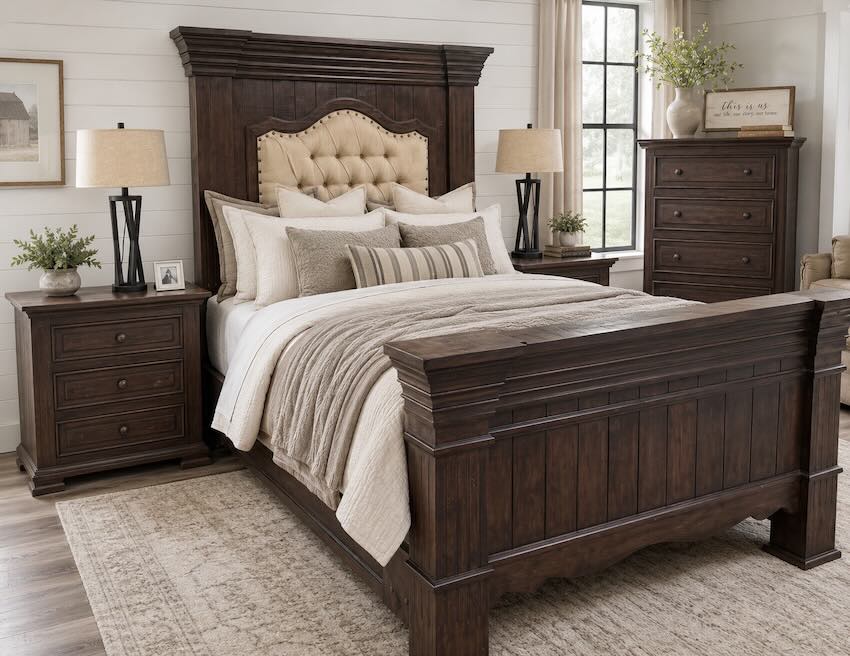 Magnolia Grove Modern Farmhouse Queen or King 6-Piece Bedroom Set in Brown Magnolia Grove Modern Farmhouse Queen or King 6-Piece Bedroom Set in Brown
